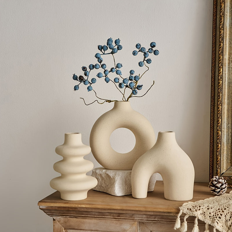 3 piezas Conjunto de jarrones de cerámica blanco leche para decoración para salón, dormitorio y oficina