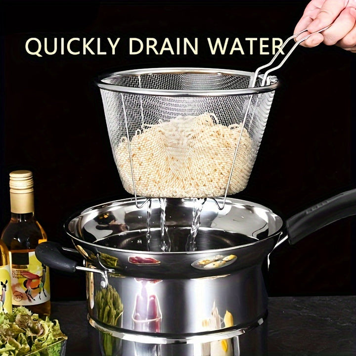 Juego de cocina de acero inoxidable SENBOWE 3-en-1 - Olla multiusos duradera con cesta de freír profunda, inserto de vapor y tapa de vidrio ventilada - Cocina versátil para freír, cocinar al vapor y cocinar