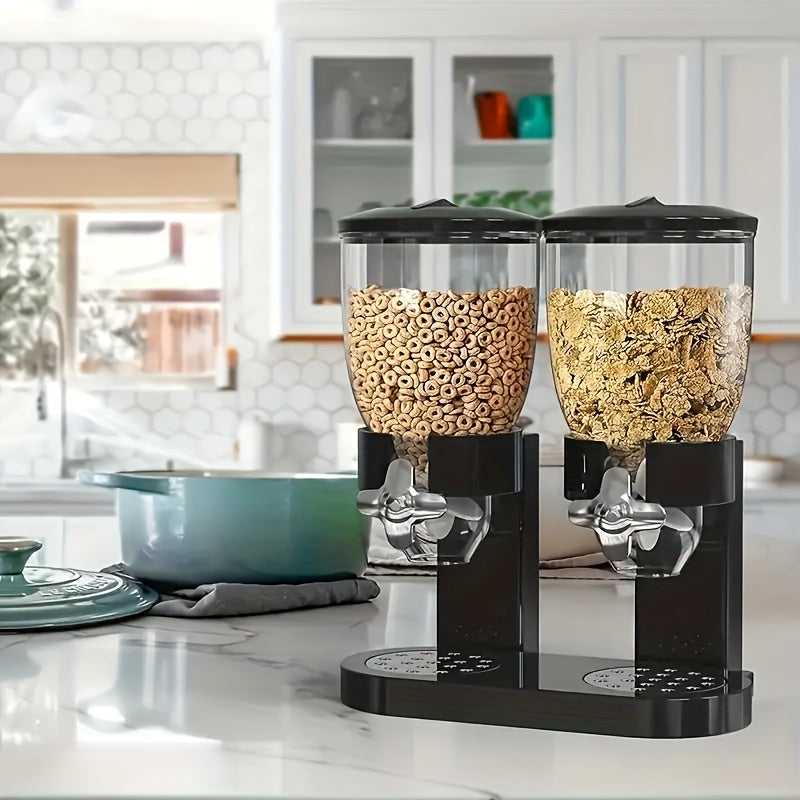 Juego de dispensador de alimentos de doble propósito Faridabio - Contenedores de almacenamiento a prueba de fugas para avena, nueces, snacks y cereales - Material ABS duradero, organizadores de cocina blancos o negros con múltiples compartimentos