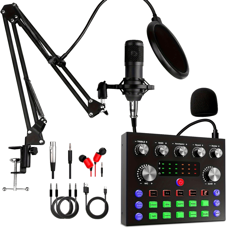 Kit de estudio de podcast profesional con interfaz de audio, mezclador de DJ y micrófono, compatible con PC, portátil y teléfonos inteligentes para grabación de alta calidad - Ideal para podcasting, producción musical y transmisión en vivo - Sistema de m