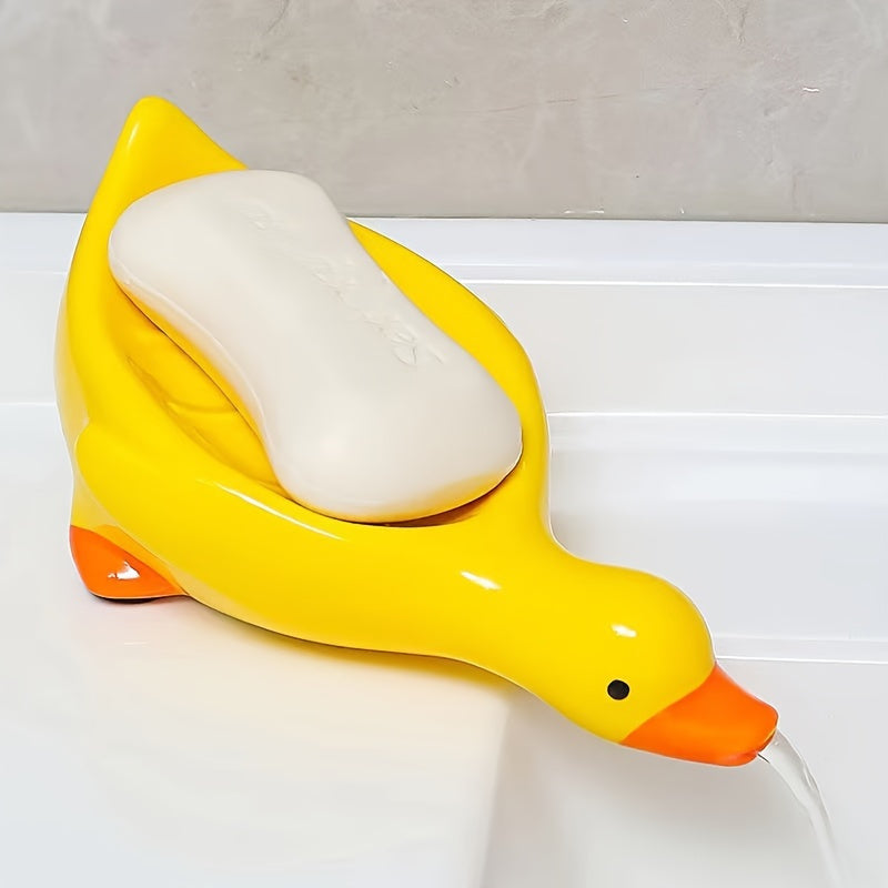 Adorable jabonera en forma de pato autodrenante - Diseño de cascada, accesorio de baño de plástico fácil de limpiar, perfecto para almacenamiento elegante, accesorio de ducha | Diseño de cascada | Diseño de pato
