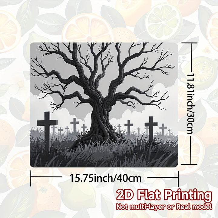 1pc Protector de Estufa para Halloween - Escena Espeluznante de Cementerio con Lápidas en el Bosque Nocturno - Alfombrilla Antideslizante para Cocinas a Gas/Eléctricas, Horno y Secadora - Superficie Fácil de Limpiar en Poliéster - Decoración Perfecta par