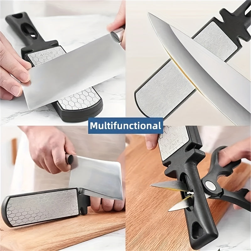 Afilar Cuchillos Manual 5-en-1 de 1 pieza con Piedra de Afilar de Doble Cara de Diamante y Cerámica Grano 400/1000 - Afilador Multicuchillas de Acero al Tungsteno para Cuchillos de Cocina, Tijeras, Cortadores - Diseño Portátil No Eléctrico para Uso Domés