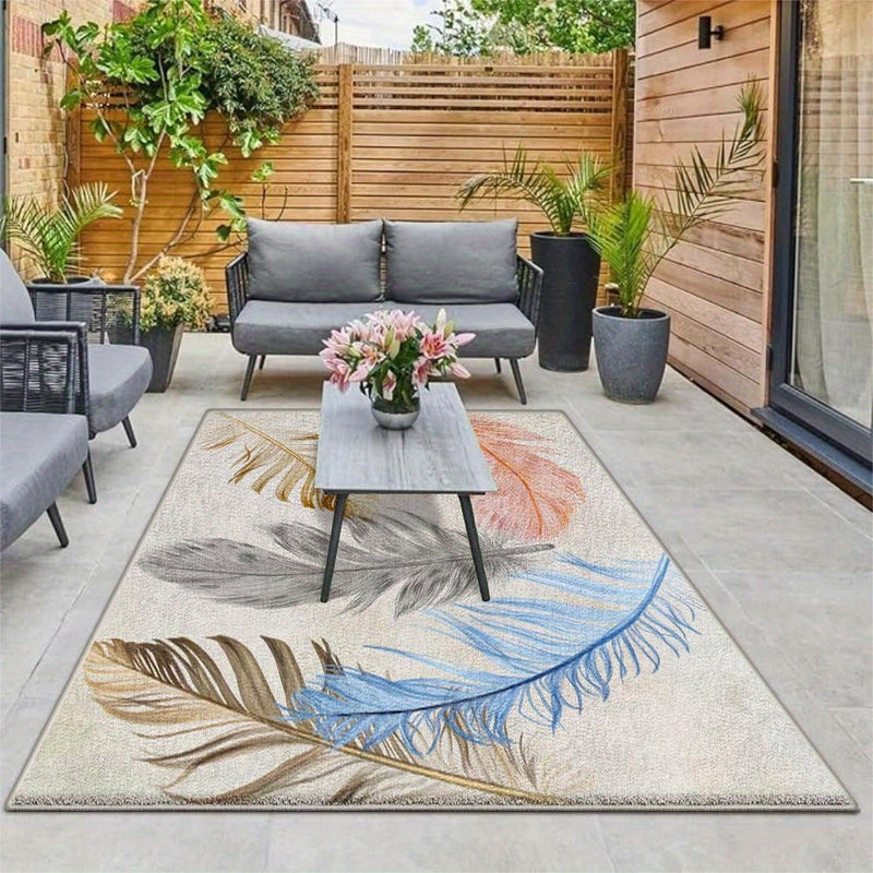 Gran alfombrilla de exterior de terciopelo ultra-suave - Antideslizante, lavable en máquina, patrón geométrico en tonos de azul, beige y marrón - Ideal para camping, patio o decoración de jardín, alfombrilla de camping