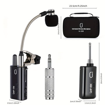 Artículo de Venta Caliente 2025: Micrófono sin varillas UHF para Saxofón, Microfono Clip-On para Instrumentos de Madera y Trompeta, Sistema Transmisor y Receptor Recargable con Distancia de Transmisión hasta 48.77 metros, Apto para Trompeta, Trompa Franc