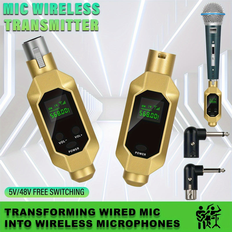 XGeS 5V/48V Transmisor de micrófono inalámbrico - Convierte micrófonos con cable a inalámbricos, batería de litio recargable, carga rápida de 2,1A, interruptor de 5V/48V, ideal para guitarra, bajo y mezcla, sistema de micrófono inalámbrico | receptor de