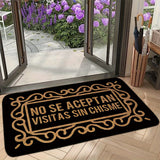 Tapete de bienvenida con diseño geométrico, antideslizante, lavable a máquina, de poliéster de secado rápido, con letras vintage en encaje negro, alfombra rectangular trenzada de pelo medio para entrada, baño o sala de estar, 1.2 cm de grosor, 580 g/m²