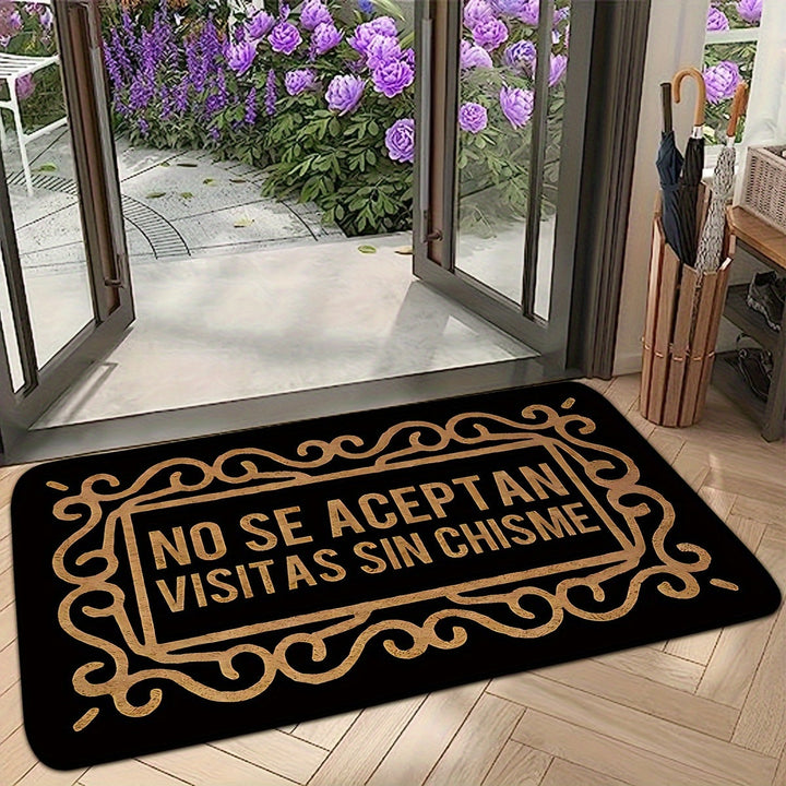 Tapete de bienvenida con diseño geométrico, antideslizante, lavable a máquina, de poliéster de secado rápido, con letras vintage en encaje negro, alfombra rectangular trenzada de pelo medio para entrada, baño o sala de estar, 1.2 cm de grosor, 580 g/m²