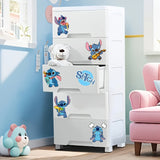 Armario de plástico apilable de 4/5/6/7 capas Stitch, 50cm de ancho, diseño rectangular moderno con ruedas, incluye calcomanías Stitch, ideal para salón, baño, balcón, almacén - Organizador multiusos, almacenamiento de armario, diseño juguetón, almacenam