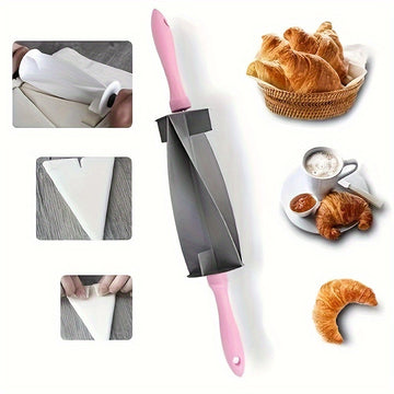 1pc Cortador de croissant ajustable - Rodillo de masa de plástico antiadherente con mango rosa, multifuncional, alta resistencia, diseño de ahorro de espacio para repostería DIY