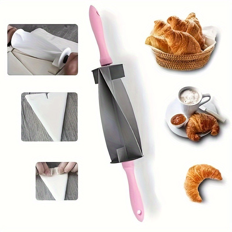 1pc Cortador de croissant ajustable - Rodillo de masa de plástico antiadherente con mango rosa, multifuncional, alta resistencia, diseño de ahorro de espacio para repostería DIY