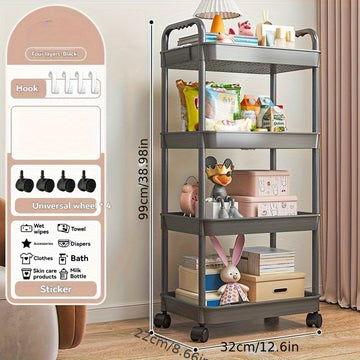 Carrito de almacenamiento rodante de 5 niveles - Gran capacidad, organizador multifuncional con ruedas para sala de estar, dormitorio, cocina, oficina - Plástico duradero, fácil montaje, esenciales para la organización del hogar, carrito de almacenamient