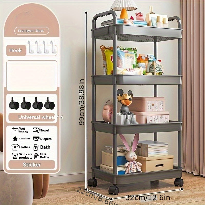 Carrito de almacenamiento rodante de 5 niveles - Gran capacidad, organizador multifuncional con ruedas para sala de estar, dormitorio, cocina, oficina - Plástico duradero, fácil montaje, esenciales para la organización del hogar, carrito de almacenamient