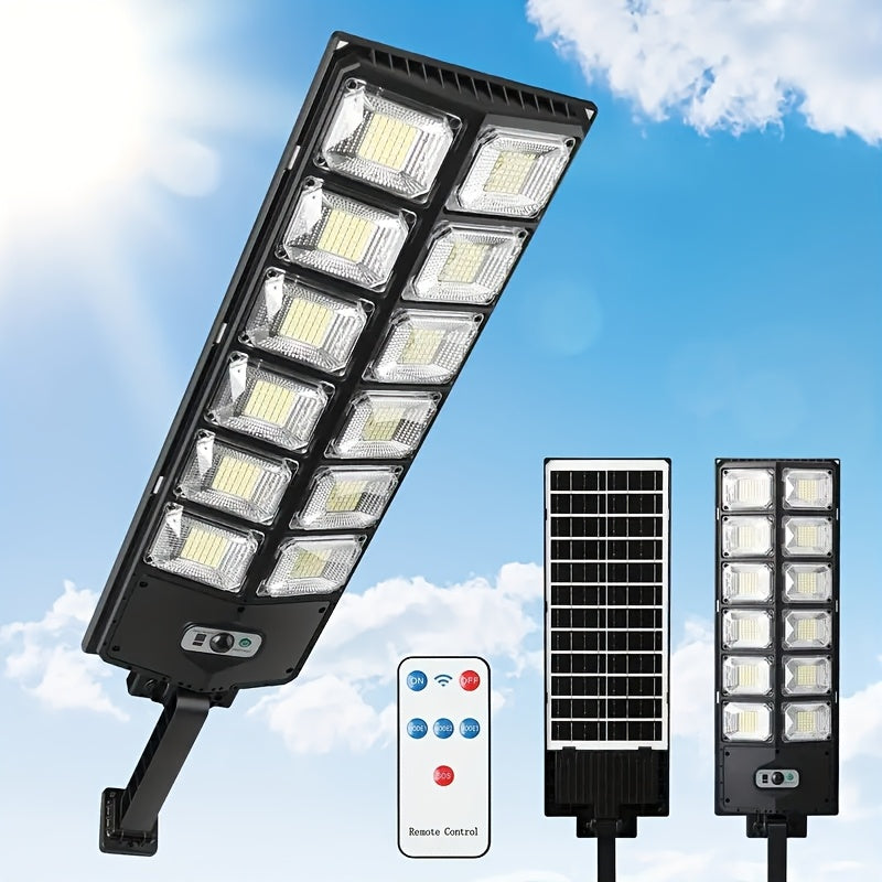 Juego de 1 lámpara solar con 504 LED súper brillantes, luz exterior con modo diurno y sensor de movimiento, ideal para patios, jardines, patios, aceras, campus y diversas iluminaciones exteriores