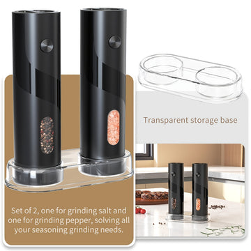 Un Paquete/Dos Paquetes, Molinillo de Pimienta Eléctrico con Batería, Elegante y Potente Molinillo Eléctrico para Sal Marina y Pimienta, Esenciales para Moler, Herramienta de Condimentos, Dos Paquetes con Base de Almacenamiento Transparente, Grosor de Mo