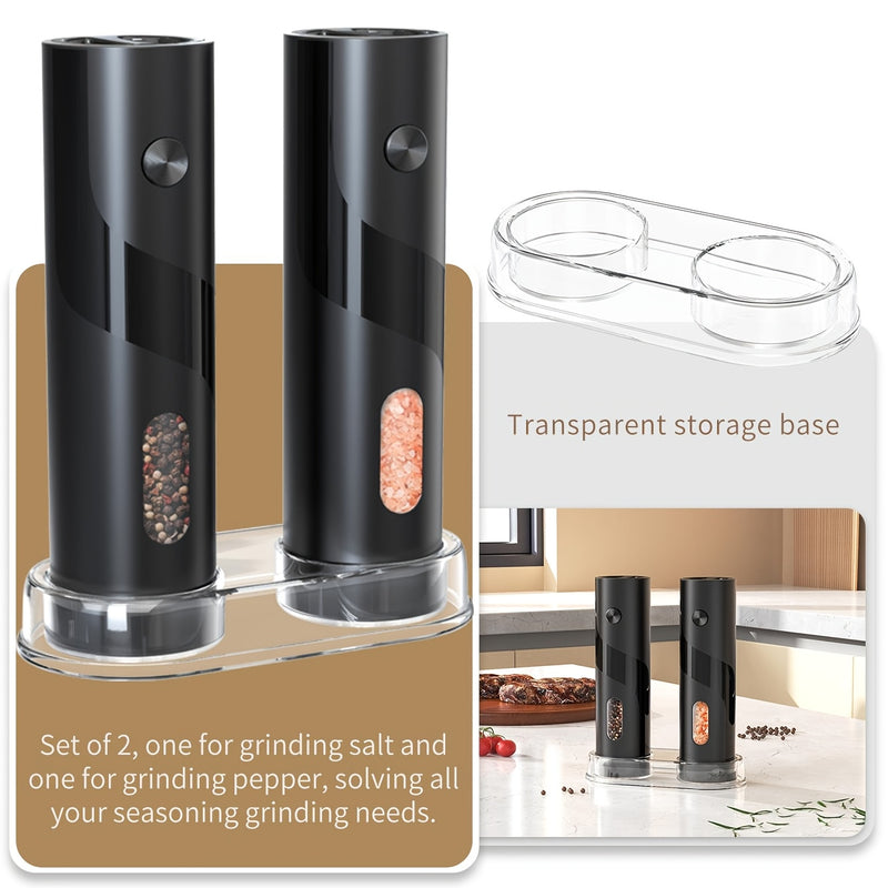 Un Paquete/Dos Paquetes, Molinillo de Pimienta Eléctrico con Batería, Elegante y Potente Molinillo Eléctrico para Sal Marina y Pimienta, Esenciales para Moler, Herramienta de Condimentos, Dos Paquetes con Base de Almacenamiento Transparente, Grosor de Mo