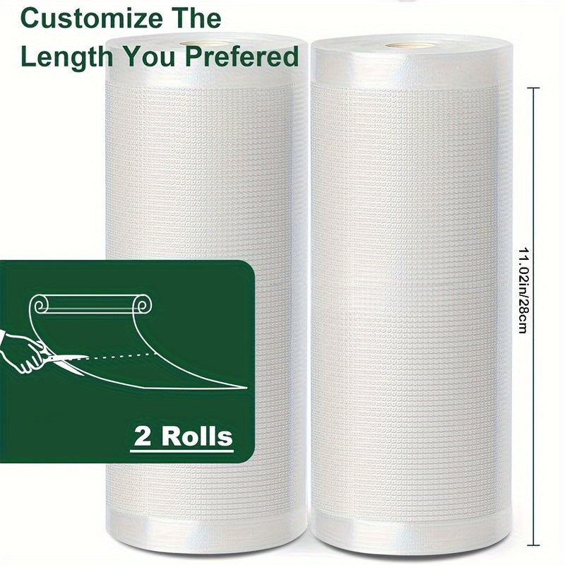 2 Rollos, Bolsas para Sellado al Vacío de Alimentos, Conservación Fresca, Material Grado Alimenticio, Paquete Individual, Uso en Restaurantes y Hogar