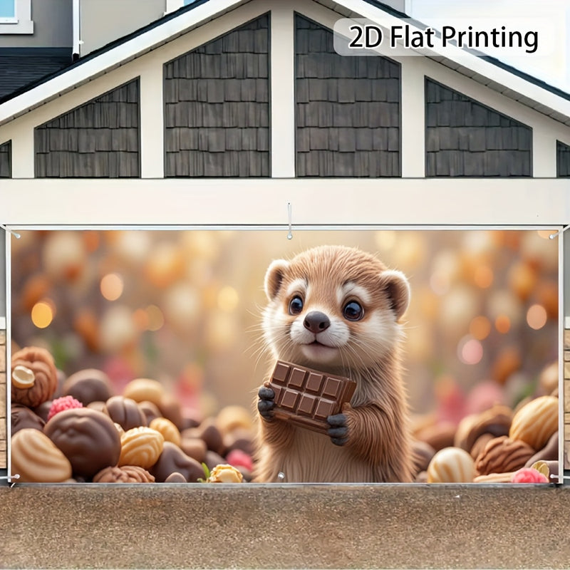 Cartel de puerta 2D, 1 unidad, decoración de las cuatro estaciones, capibara lindo comiendo chocolate, poliéster, para decoración de Navidad, decoración de cumpleaños, decoración de bodas, fondo de cartel de decoración de habitaciones, decoración de jard