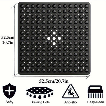 Alfombrilla de Baño Cuadrada de 1 pieza, Antideslizante con Orificio de Drenaje y Ventosas de Gran Capacidad de Absorción, Fácil de Limpiar, Lavable en Máquina, 53.34x53.34cm, Alfombra para Ducha, Alfombra para Bañera, Decoración del Hogar