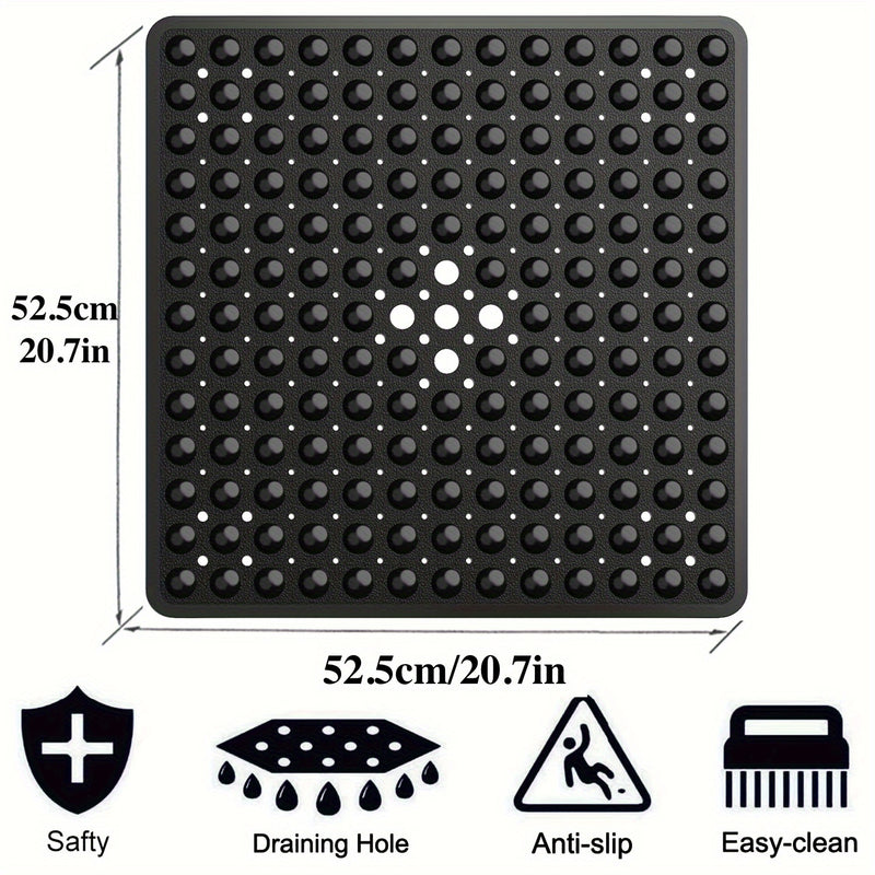 Alfombrilla de Baño Cuadrada de 1 pieza, Antideslizante con Orificio de Drenaje y Ventosas de Gran Capacidad de Absorción, Fácil de Limpiar, Lavable en Máquina, 53.34x53.34cm, Alfombra para Ducha, Alfombra para Bañera, Decoración del Hogar
