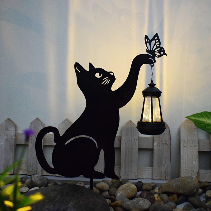 Lámpara solar para jardín con forma de gato de hierro, diseño de hada, ideal para decoración de patios, jardines y villas, 1 unidad