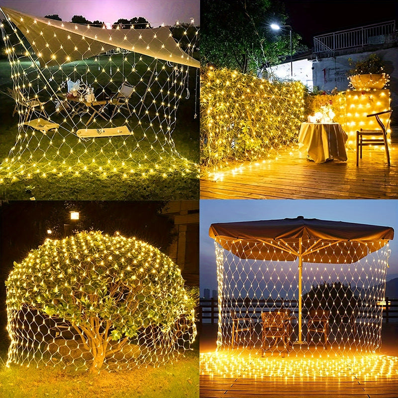 1 unidad de luces de red solares - 192 LED, 298.7 cm x 201.17 cm, 8 modos de luces LED intermitentes para uso en interiores/exteriores - Perfectas para árboles, paisajismo, jardín, techo, balcón, decoración de pared - Ideales para bodas, cumpleaños, Navi