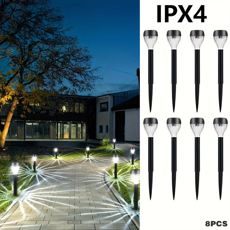 8 Piezas de Luces LED Solares para Jardín con Proyector - Patrón Cascada Elíptica, Montaje Empotrado ABS, Acabado Pulido, Batería de Níquel Solar y Control Automático de Anochecer a Amanecer, Iluminación No Desmontable para Caminos, Patio, Césped, Luz So