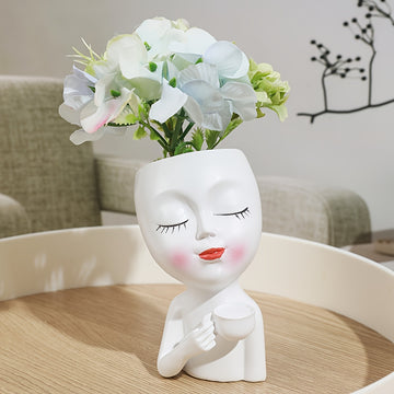 Jarrón Clásico de Resina con Chica de Café, Patrón de Camuflaje, Adorno Decorativo de Mesa con Temática Global, Accesorios para Bar de Café