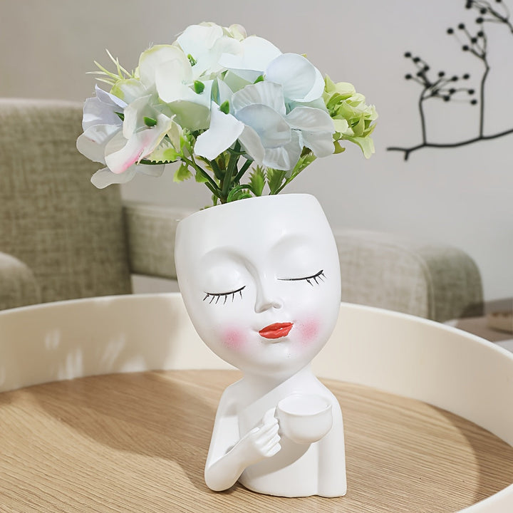 Jarrón Clásico de Resina con Chica de Café, Patrón de Camuflaje, Adorno Decorativo de Mesa con Temática Global, Accesorios para Bar de Café