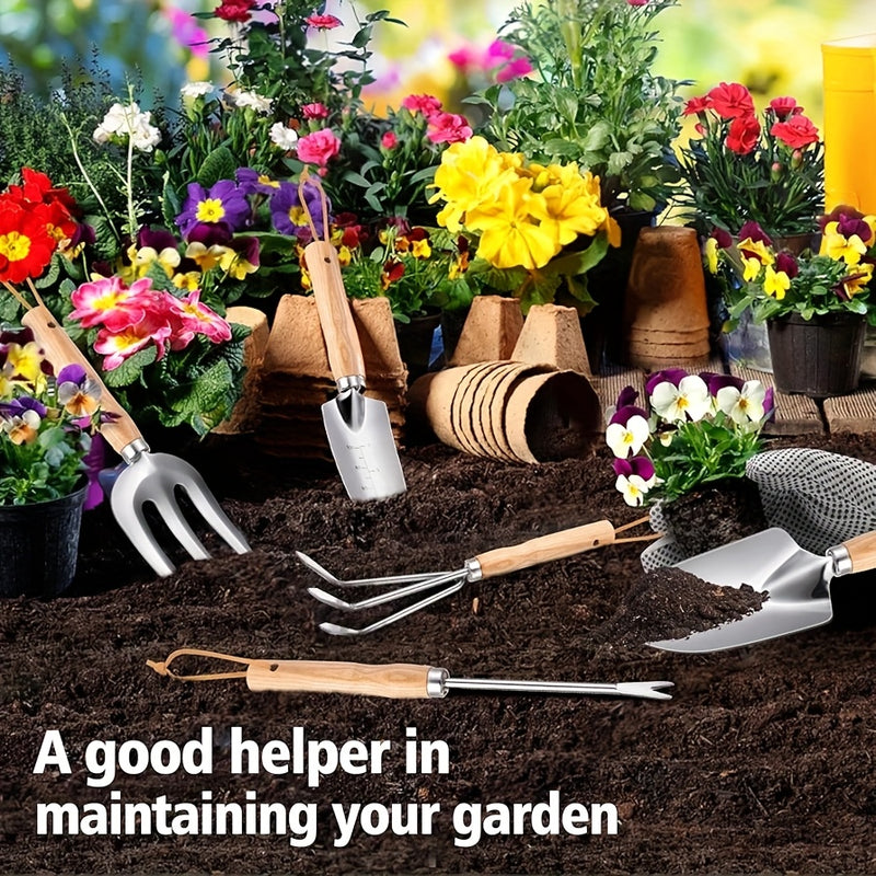 5 piezas, juego de cultivo de jardín, plantación de verduras y flores, cuchara de jardín de balcón de playa, arado, acero inoxidable