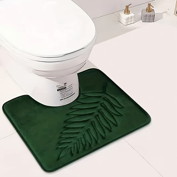 Juego de alfombras antideslizantes de hojas, diseño de hojas de franela grabadas, nueva alfombra de baño de franela, juego de alfombras de aseo de dos piezas, alfombra, alfombra de suelo de baño, alfombra de lado de bañera, alfombra de suelo de inodoro,