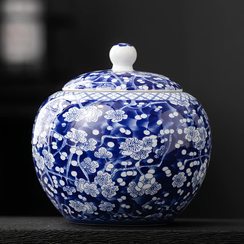 Elegante Tarro de Té de Porcelana Azul y Blanca - Grande, Hermético y de Cerámica para Cocina y Comedor