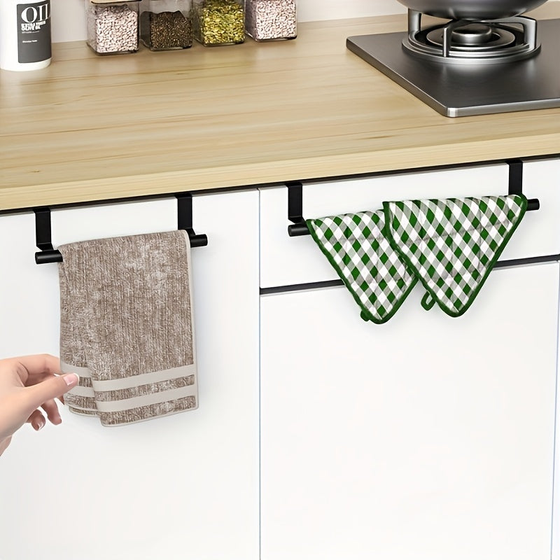 1pc Toallero de acero inoxidable - Impermeable, a prueba de polvo, a prueba de óxido - Organizador de puerta de gabinete resistente, sin taladrar para toallas y trapos - Soporta hasta 9,98 kg - Accesorio de cocina y baño