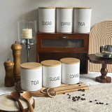 Juego de recipientes de cerámica con tapas de madera herméticas - 3 piezas de almacenamiento de cocina para harina, azúcar, café, té y especias - Decoración moderna de encimera (16,9 oz)