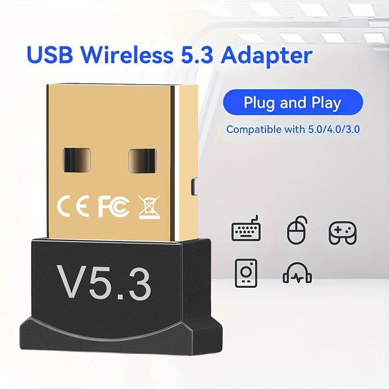 Adaptador sin varillas USB 5.3 para Windows 11/10 - Transferencia Rápida de Datos, Diseño de Doble Antena, Compatible con Descenso Automático para 5.0/4.2/4.1/4.0, Adaptador de Red Sin Fíos Plug & Play para PC, Computadoras Portátiles y de Escritorio, Co