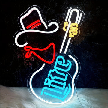 LIUYANG Letrero de neón de guitarra regulable, arte de pared LED alimentado por USB, controlado por botón, para decoración de bar, cueva de hombre, pub, restaurante, no requiere batería