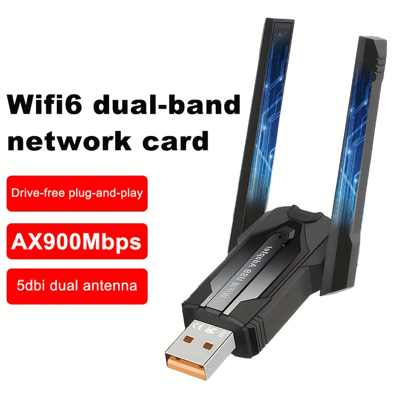 Adaptador USB WiFi 6 para PC de Escritorio, AX900 Mbps Cobertura Extensa Doble Banda 5G/2.4G USB 3.0 Transmisor sin varillas WiFi 6 Compatible con Windows 11/10/8/7