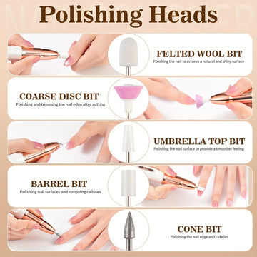 Kit Profesional de Taladro Eléctrico para Uñas Recargable y Portátil con Lima, Herramientas de Pulido para Manicura