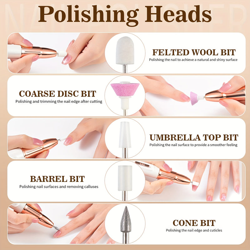 Kit Profesional de Taladro Eléctrico para Uñas Recargable y Portátil con Lima, Herramientas de Pulido para Manicura
