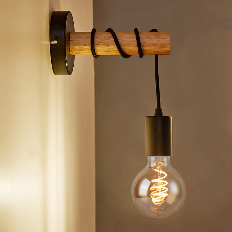 Aplique de Pared Estilo Granja Industrial - Lámpara de Pared Moderna y Retro en Madera Maciza y Metal con Acabado Pulido, Montaje Semi-Bajante, Herrajes Fáciles de Instalar Incluidos, 110V-240V para Cocina, Sala de Estar, Comedor, Café, Dormitorio, Decor