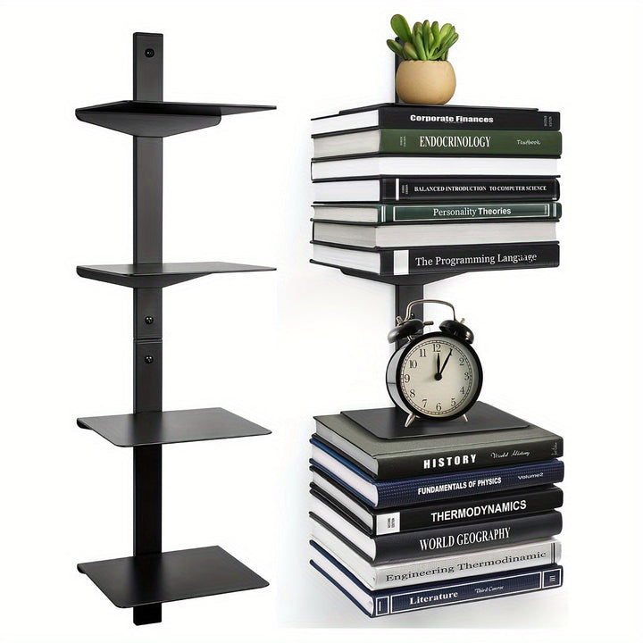 1/2 piezas, estante flotante vertical negro, organizador de pared de metal de alta resistencia para hogar, oficina, decoración de sala de estar, no necesita electricidad, fácil montaje, torre de libros | Estante moderno | Estante duradero
