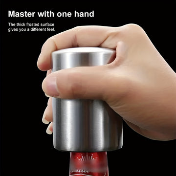 Abrebotellas magnético de acero inoxidable, abridor de tapas a presión, automático con sistema push-pull, ideal para hoteles, cenas familiares, bares y restaurantes (1 unidad)