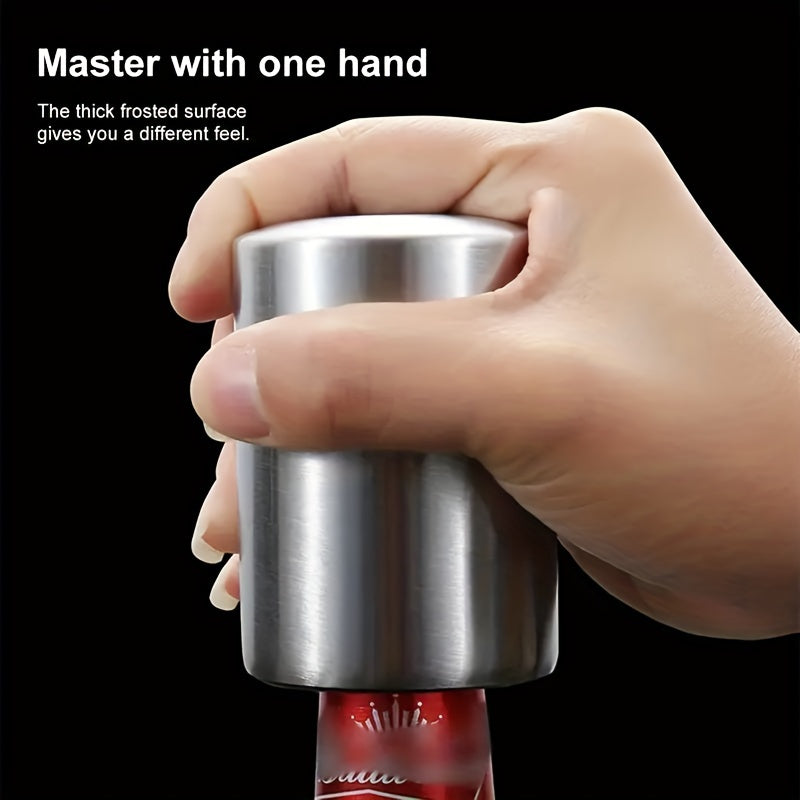 Abrebotellas magnético de acero inoxidable, abridor de tapas a presión, automático con sistema push-pull, ideal para hoteles, cenas familiares, bares y restaurantes (1 unidad)