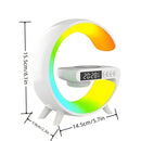 Lámpara de escritorio RGB moderna con carga inalámbrica, altavoz inalámbrico, brillo ajustable, múltiples modos de iluminación, reloj despertador y reproducción de tarjeta TF – Alimentación por USB, diseño elegante en blanco para dormitorio o estudio, ac