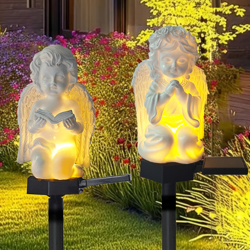Estatua de ángel con alas de resina y vela, alimentada por energía solar, para decoración de jardín al aire libre, iluminación de césped para patio, sendero o jardín, figura de bendición eficiente en energía para niños y adultos, decoración de jardín sol
