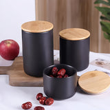 Frascos de almacenamiento de alimentos de cerámica multiusos con cierre de pestillo, recipientes redondos reutilizables para la organización de la cocina, se recomienda lavar a mano - Juego de 1 contenedor negro para té, café, dulces, granos