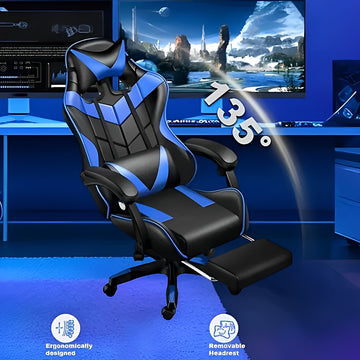 1 silla ergonómica para gaming, ajustable en altura con respaldo alto, sillón de oficina con reposacabezas y reposapiés, asistente moderno para entretenimiento en casa
