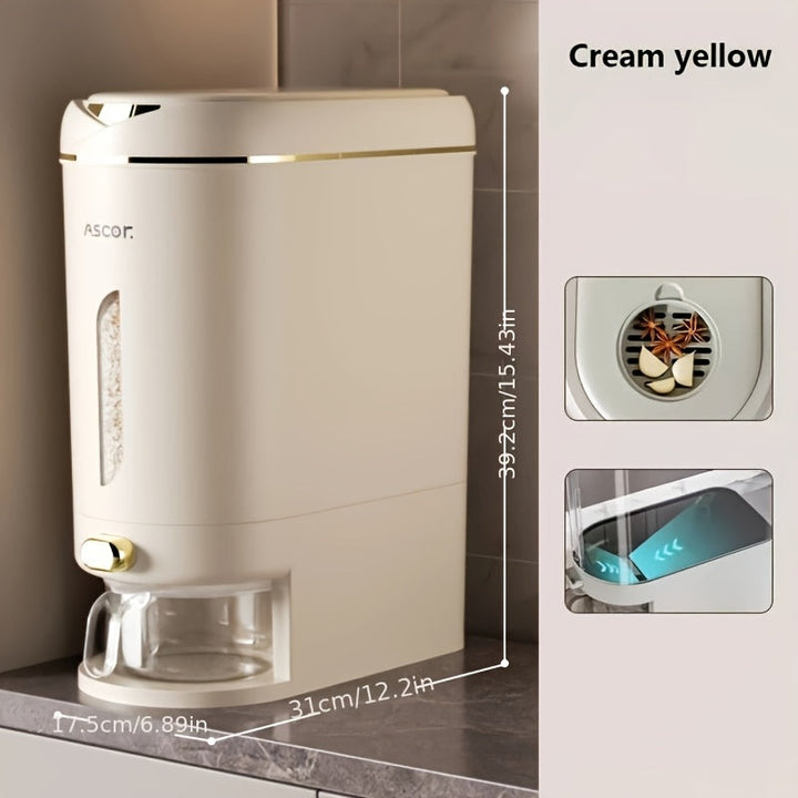 Contenedor de Almacenamiento, Cubo Sellado a Prueba de Insectos y Humedad, Dispensador de Arroz de Gran Capacidad a Prueba de Fugas para el Hogar, para Cereales, Arroz, Harina, Almacenamiento y Accesorios de Cocina