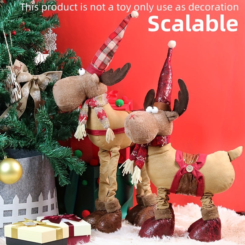 1pc Adorno Telescópico Grande de Reno con Gorro Navideño - Muñeco Decorativo Festivo de Poliéster para el Hogar, Vestíbulo de Hotel y Exhibición de Ventana, Ideal para Fiestas Temáticas Navideñas, Decoración Navideña Vintage