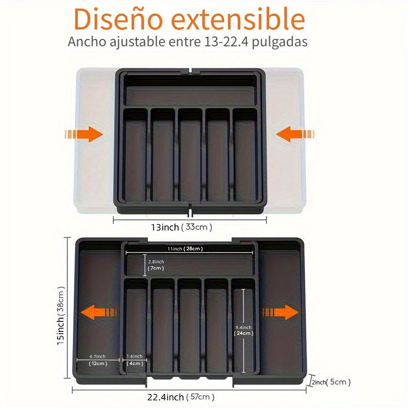 Organizador de Cajón para Cubiertos Plateados 1pc, Bandeja de Utensilios Expandible para Cocina, Soporte para Cubiertos y Cubertería Libre de BPA, Almacenamiento de Plástico Ajustable para Cucharas, Tenedores y Cuchillos, Grande